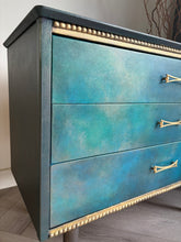 Load image into Gallery viewer, Mid Century Chest of Drawers Hand Painted Blue & Teal