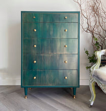 Load image into Gallery viewer, Mid-century tall chest of drawers green