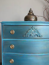 Load image into Gallery viewer, Vintage chest of drawers, hand painted turquoise, blue & teal