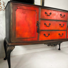 Load image into Gallery viewer, Vintage sideboard Queen Anne legs, black, red and orange