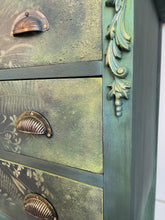 Load image into Gallery viewer, Hand Painted Edwardian Chest of Drawers | Green Botanical Vintage Drawers | Rustic Painted Bedroom Storage | One of a Kind Furniture