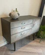 Load image into Gallery viewer, Mid Century Hand Painted Cabinet | Vintage Sideboard | Earthy Tones Bronze Finish | Retro Furniture