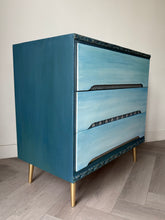 Load image into Gallery viewer, Mid century chest of drawers, blue & teal boho style