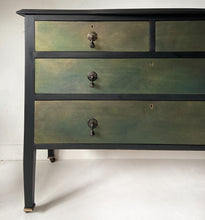 Load image into Gallery viewer, Vintage mahogany chest of drawers, black bronze/green
