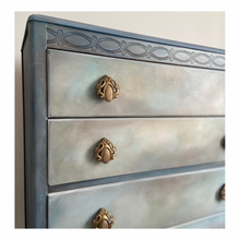Load image into Gallery viewer, Vintage Lebus chest of drawers, painted blue, bronze