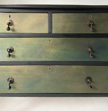 Load image into Gallery viewer, Vintage mahogany chest of drawers, black bronze/green