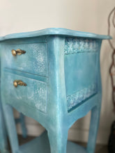 Load image into Gallery viewer, Hand Painted French Style Bedside Cabinets | Blue Vintage Nightstands | Shabby Chic Furniture | Distressed Upcycled Pair | French Style Bedroom Tables