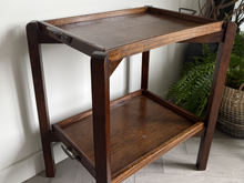 Load image into Gallery viewer, Vintage Oak Folding Butler’s Tray Table with Two Removable Serving Trays | c. 1930s–1940s