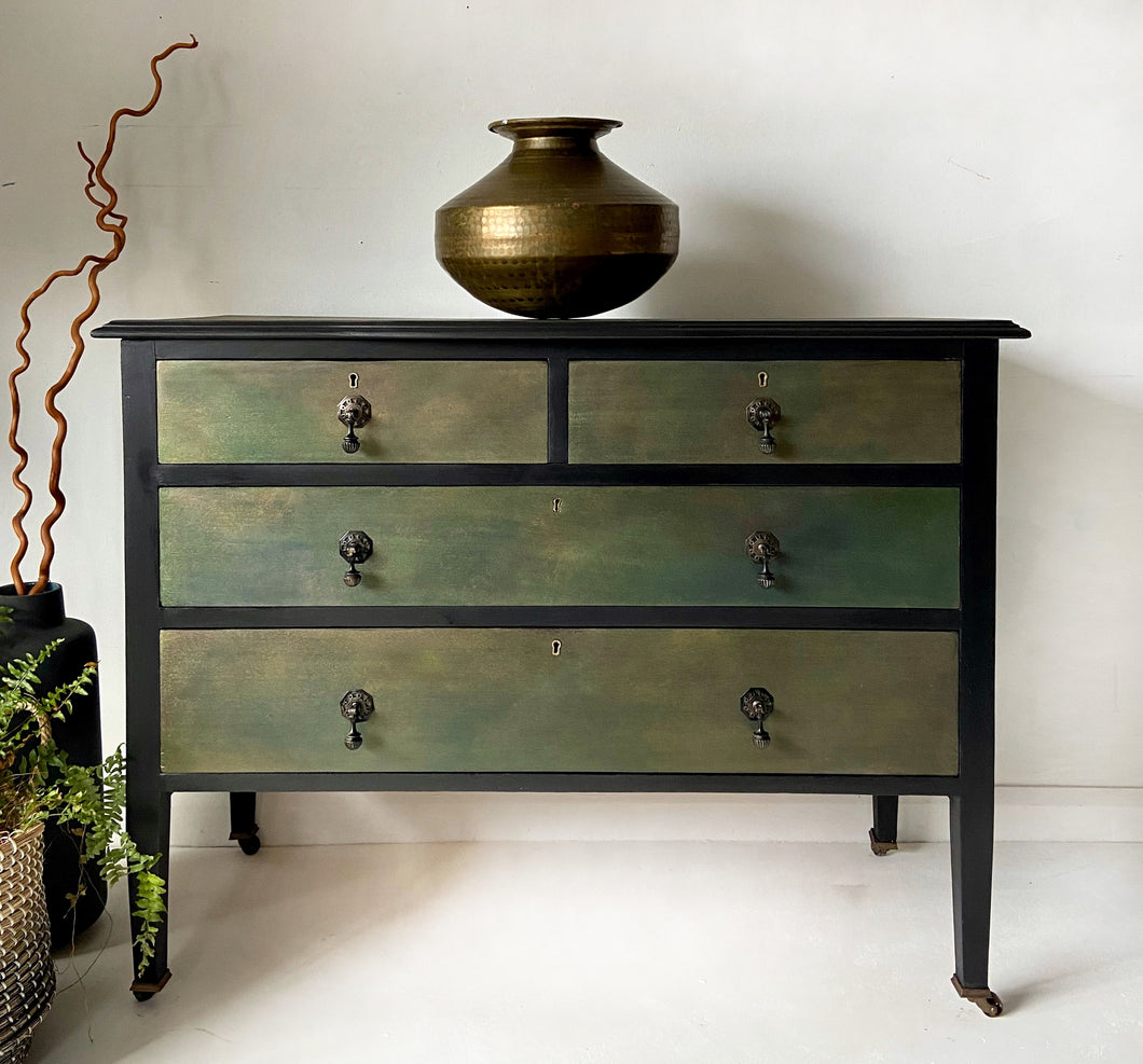 Vintage chest of drawers, black bronze/green