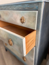 Load image into Gallery viewer, Vintage Lebus chest of drawers, painted blue, bronze