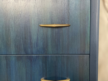 Load image into Gallery viewer, Vintage Limelight Chest of Drawers – Hand-Finished in Custom Blue Teal | Restored Mid-Century Storage | Gold Accents | Unique Bedroom Furniture