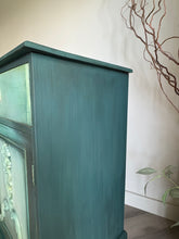 Load image into Gallery viewer, Vintage pine cabinet/sideboard. Dark green and teal