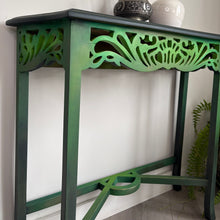 Load image into Gallery viewer, Hand Painted Vintage Console Table – Deep Green & Gold