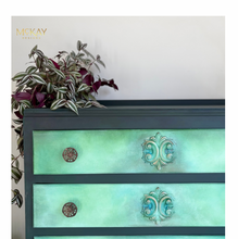 Load image into Gallery viewer, Vintage Painted Chest of Drawers, Forest Green and Turquoise Artisan Finish