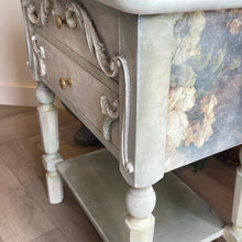 Load image into Gallery viewer, Vintage side table/nightstand. Hand painted romantic style