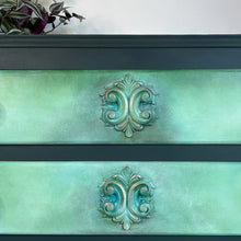 Load image into Gallery viewer, Vintage Painted Chest of Drawers, Forest Green and Turquoise Artisan Finish