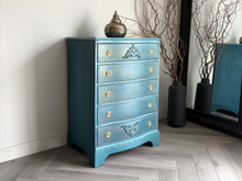 Load image into Gallery viewer, Vintage chest of drawers, hand painted turquoise, blue & teal