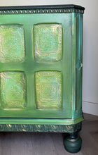 Load image into Gallery viewer, Hand Painted Oak Sideboard | Upcycled Green Storage Cabinet | Rustic Farmhouse Furniture