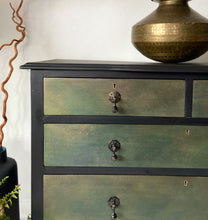 Load image into Gallery viewer, Vintage mahogany chest of drawers, black bronze/green