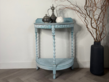 Load image into Gallery viewer, Hand Painted Blue Console Table |Oak Shabby Chic Hall Table