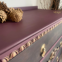 Load image into Gallery viewer, Vintage Hand Painted Chest of Drawers – Burgundy & Gold Ornate Dresser, Upcycled Antique Style Furniture, Unique Boho Statement Storage