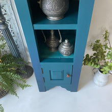 Load image into Gallery viewer, Tall slim vintage cabinet, teal & blue