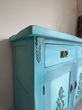 Load image into Gallery viewer, Hand-Painted Oak Sideboard | Boho Azure Blended Cabinet, Coastal Blue Storage Cupboard