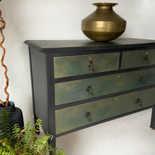 Load image into Gallery viewer, Vintage mahogany chest of drawers, black bronze/green