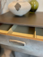 Load image into Gallery viewer, Mid Century Hand Painted Cabinet | Vintage Sideboard | Earthy Tones Bronze Finish | Retro Furniture