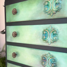 Load image into Gallery viewer, Vintage Painted Chest of Drawers, Forest Green and Turquoise Artisan Finish