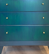 Load image into Gallery viewer, Vintage Lebus Chest of Drawers | Hand Painted in Deep Blue, Dark Teal & Forest Green | Upcycled British Furniture