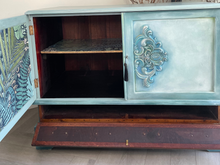 Load image into Gallery viewer, Hand Painted Solid Oak Cabinet | TV Unit, Drinks Cabinet or Storage Sideboard | Vintage Coastal Boho Furniture