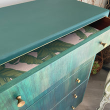 Load image into Gallery viewer, Mid-century tall chest of drawers green