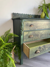 Load image into Gallery viewer, Hand Painted Edwardian Chest of Drawers | Green Botanical Vintage Drawers | Rustic Painted Bedroom Storage | One of a Kind Furniture
