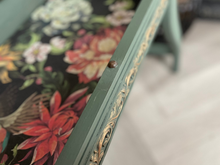 Load image into Gallery viewer, Hand Painted Mid-Century Piano Stool Bench with Storage | Dark Green & Gold | Vintage Entryway or Bedroom Bench