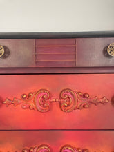 Load image into Gallery viewer, Vintage Stag Chest of Drawers Hand Painted Boho Blends, Orange & Red
