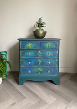 Load image into Gallery viewer, Vintage Chest Of Drawers Hand Painted With Boho Blends, Teal, Blue & Green