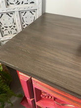 Load image into Gallery viewer, Hand painted boho bedside cabinet. Red pink drawers, Moroccan style