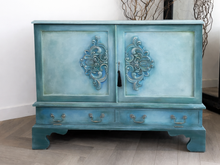 Load image into Gallery viewer, Hand Painted Solid Oak Cabinet | TV Unit, Drinks Cabinet or Storage Sideboard | Vintage Coastal Boho Furniture