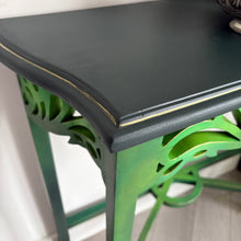 Load image into Gallery viewer, Hand Painted Vintage Console Table – Deep Green & Gold