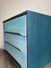 Load image into Gallery viewer, Mid century chest of drawers, blue & teal boho style