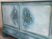 Load image into Gallery viewer, Hand Painted Solid Oak Cabinet | TV Unit, Drinks Cabinet or Storage Sideboard | Vintage Coastal Boho Furniture