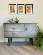 Load image into Gallery viewer, Mid Century Hand Painted Cabinet | Vintage Sideboard | Earthy Tones Bronze Finish | Retro Furniture