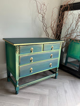 Load image into Gallery viewer, Vintage Hand Painted Chest of Drawers | 1930s Antique Dresser | Upcycled Teal Green Statement Furniture
