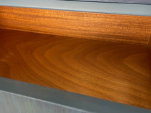 Load image into Gallery viewer, Vintage Limelight Chest of Drawers – Hand-Finished in Custom Blue Teal | Restored Mid-Century Storage | Gold Accents | Unique Bedroom Furniture