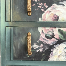 Load image into Gallery viewer, Vintage Hand Painted Floral Chest of Drawers, Deep Green Statement Furniture, Mid Century Dresser