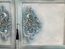 Load image into Gallery viewer, Hand Painted Solid Oak Cabinet | TV Unit, Drinks Cabinet or Storage Sideboard | Vintage Coastal Boho Furniture