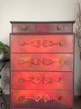 Load image into Gallery viewer, Vintage Stag Chest of Drawers Hand Painted Boho Blends, Orange & Red