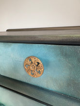 Load image into Gallery viewer, Vintage Stag chest of drawers, hand painted teal