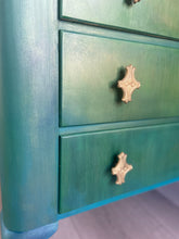 Load image into Gallery viewer, Vintage Lebus chest of drawers, green and blue painted
